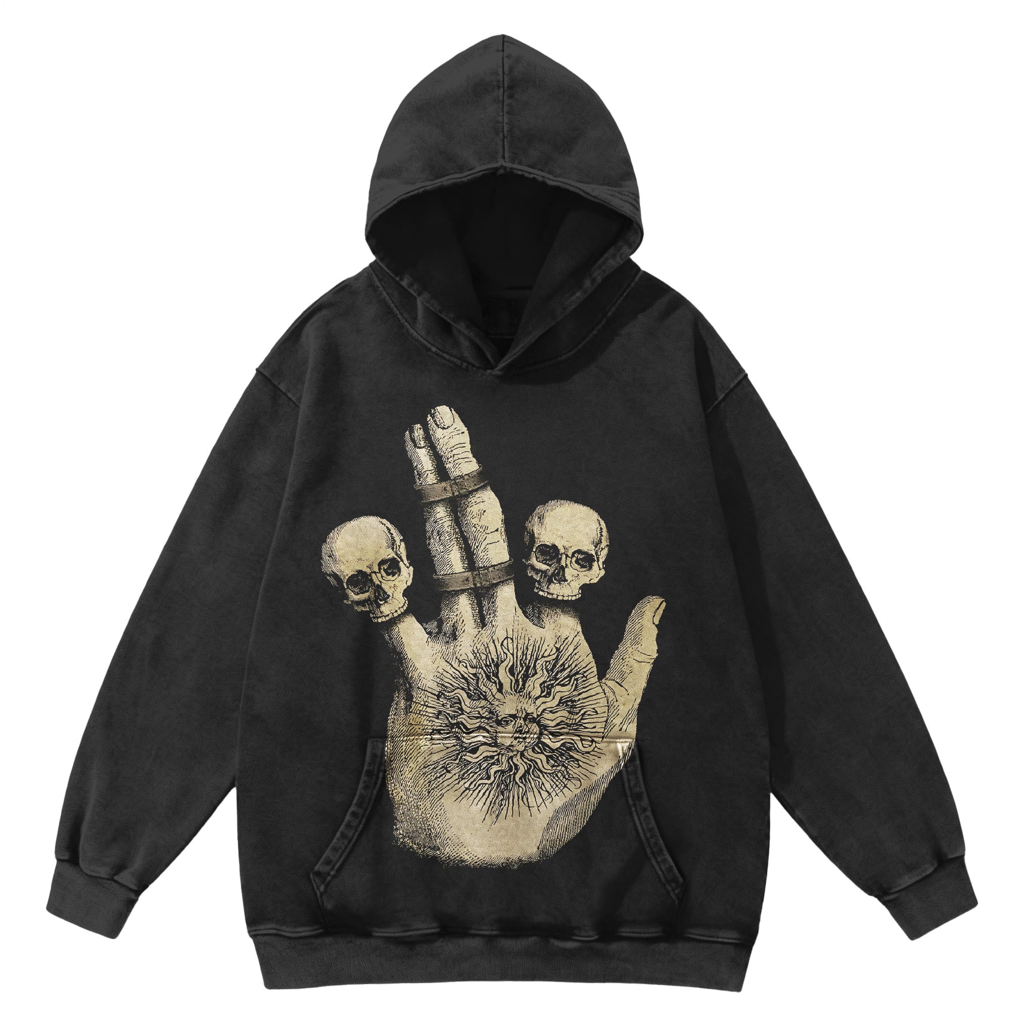 Skeleton Palm Abstract Art Washed Hooded Sweatshirt