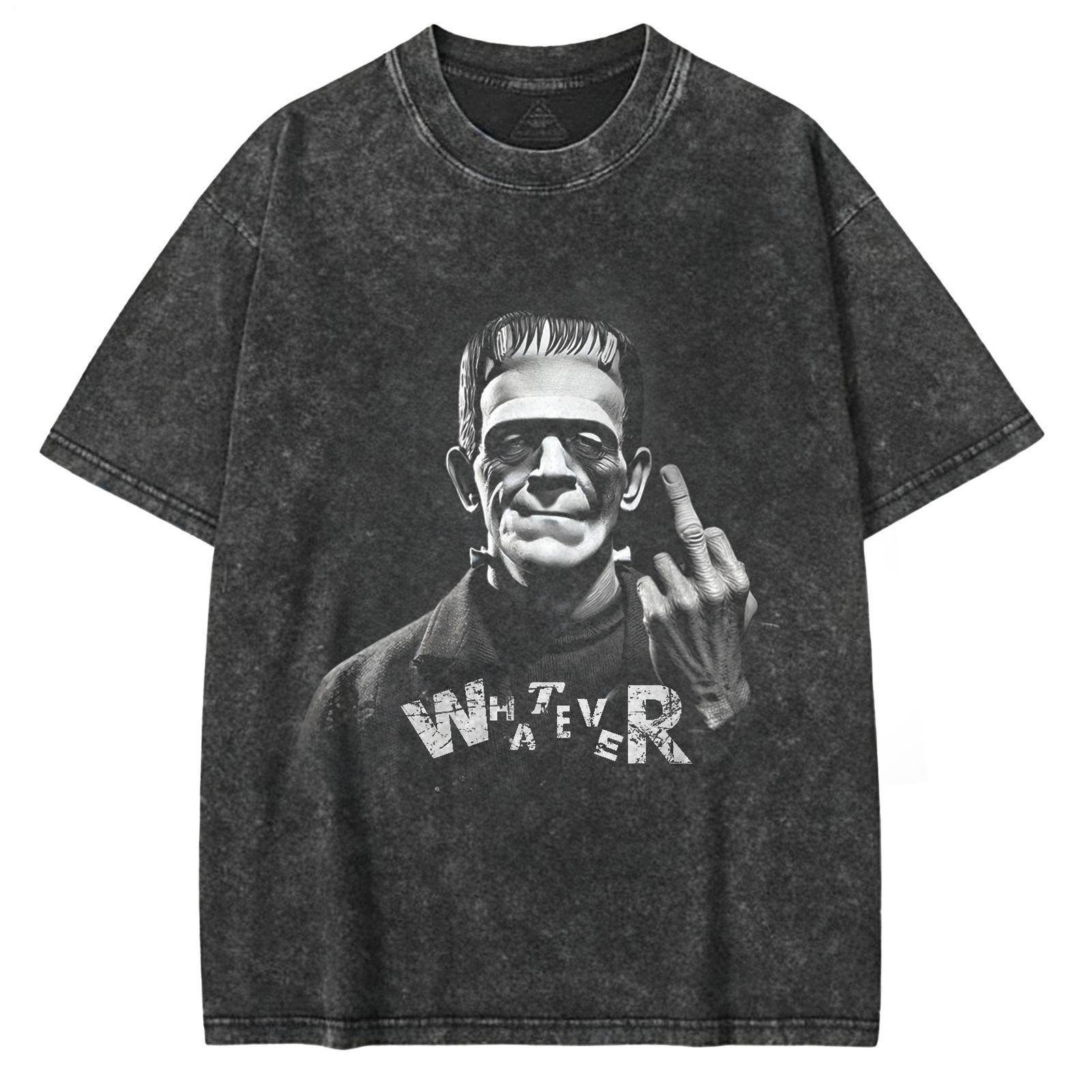 Gothic Frankenstein Large Size Washed Cotton Short Sleeves