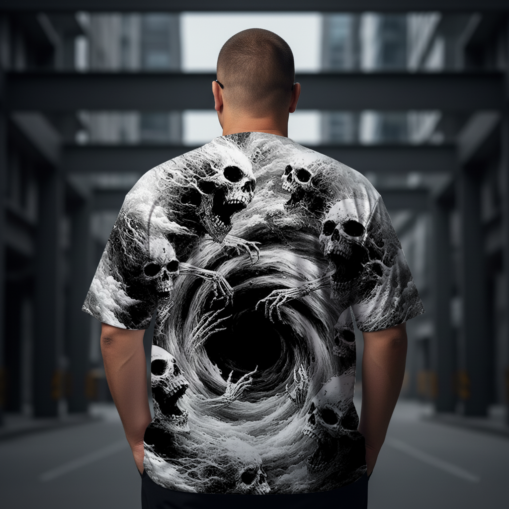 Men's Dark Horror Skull Storm Plus Size Short Sleeve Round Neck T-Shirt