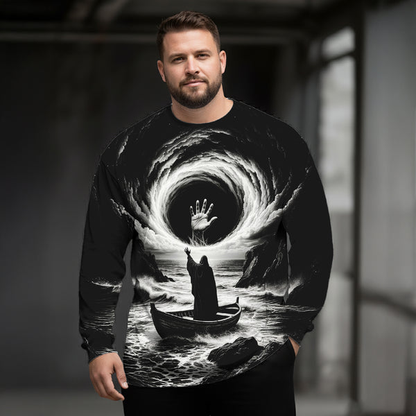 Dark Abstract Art Plus Size Men's Long Sleeve Round Neck Top