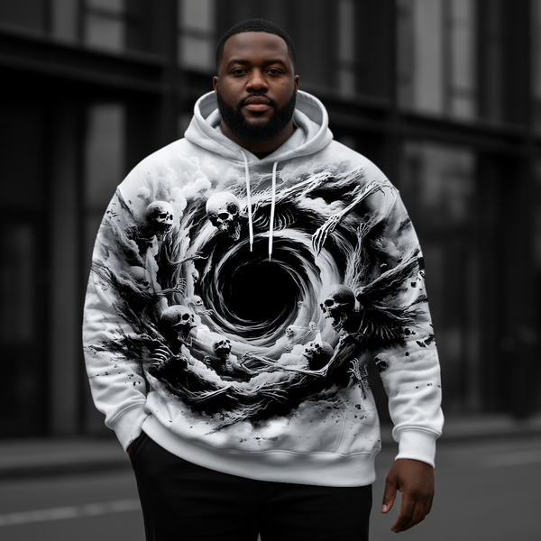 Men's Fun Dark Skull Storm Large Size Hooded Sweatshirt
