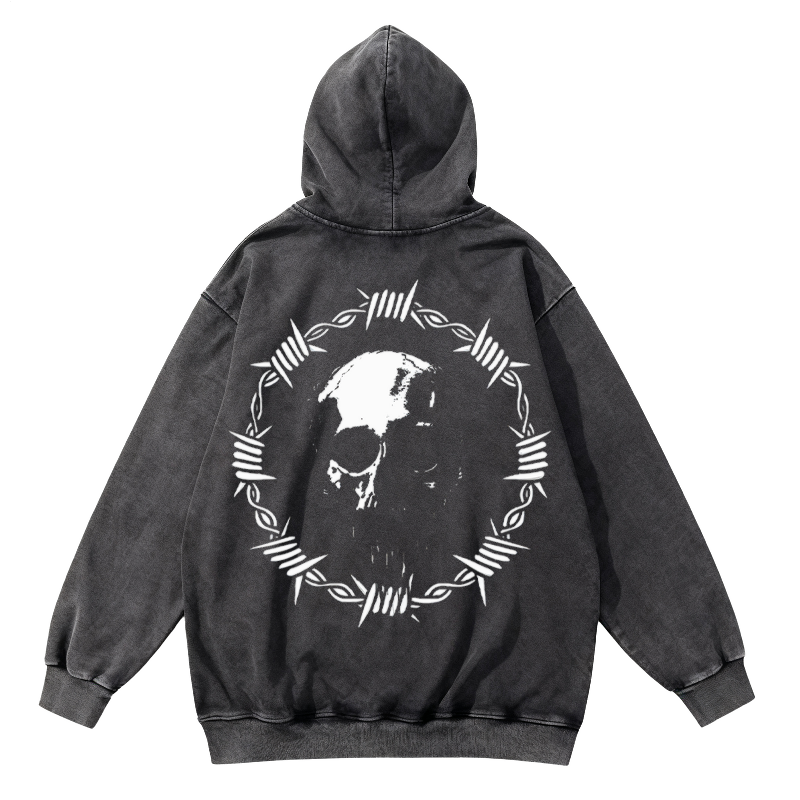 Vintage Skull Art 350g Washed Hooded Sweatshirt