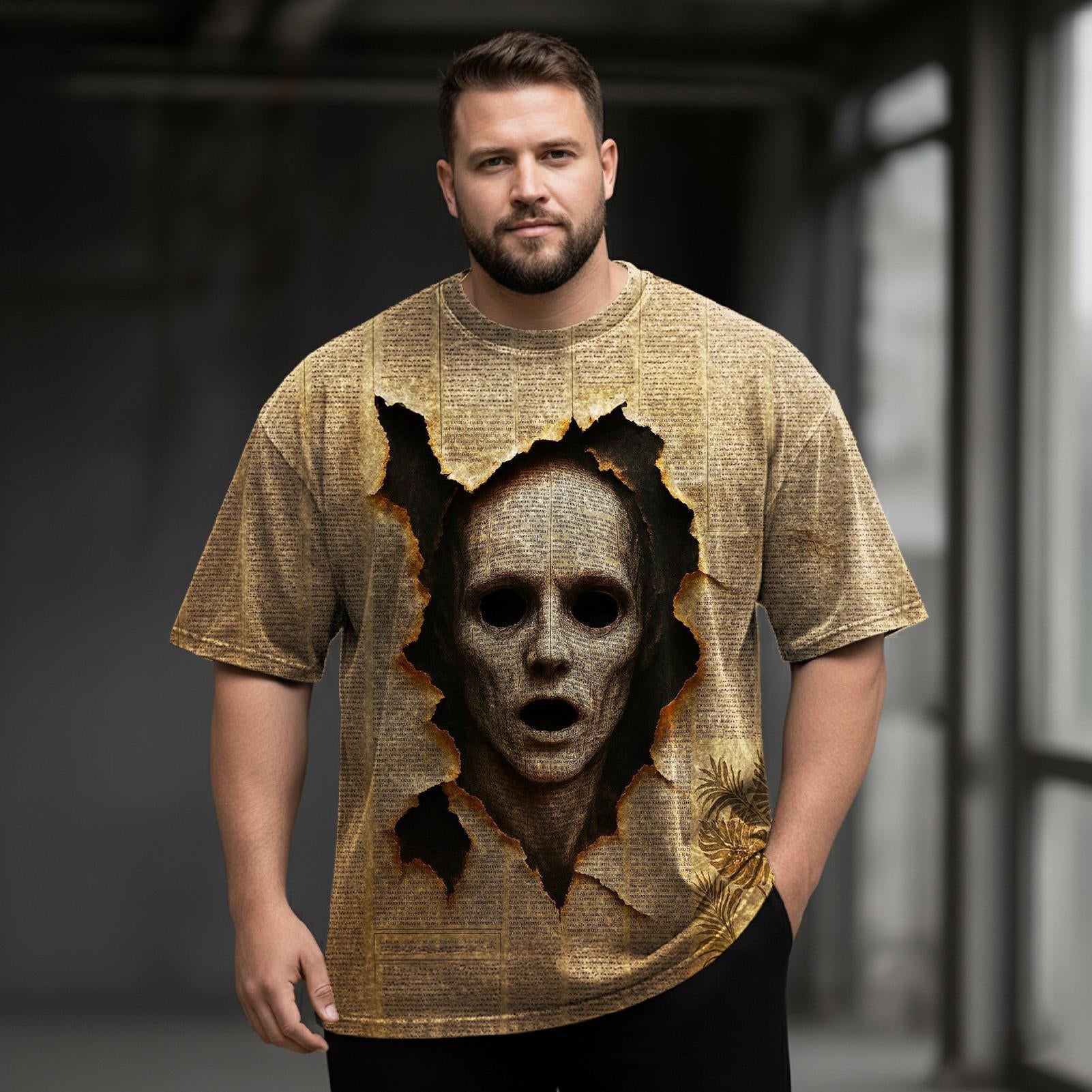 Dark 3D Skull Men's Plus Size Short Sleeve Round Neck T-Shirt