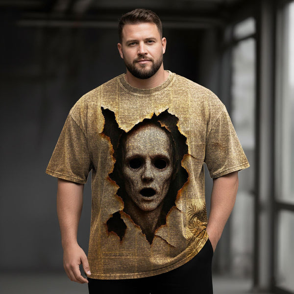 Dark 3D Skull Men's Plus Size Short Sleeve Round Neck T-Shirt