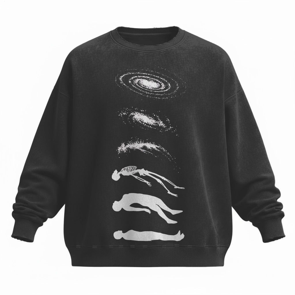 Dark Abstract Art Washed Round Neck Sweatshirt