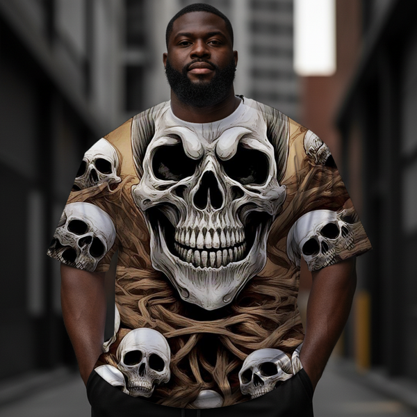 Men's Dark Horror Skull Plus Size Short Sleeve Round Neck T-Shirt