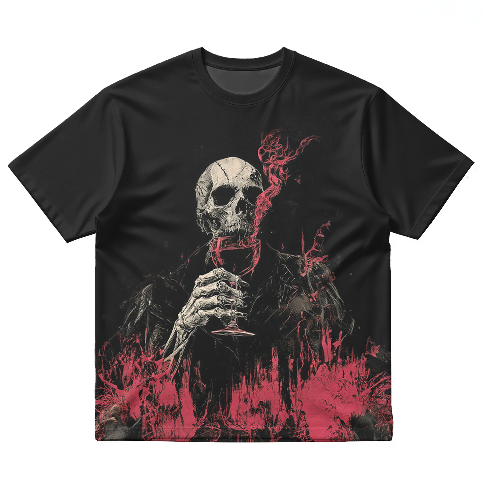Men's Gothic Flame Skull Plus Size Short Sleeve Round Neck T-Shirt