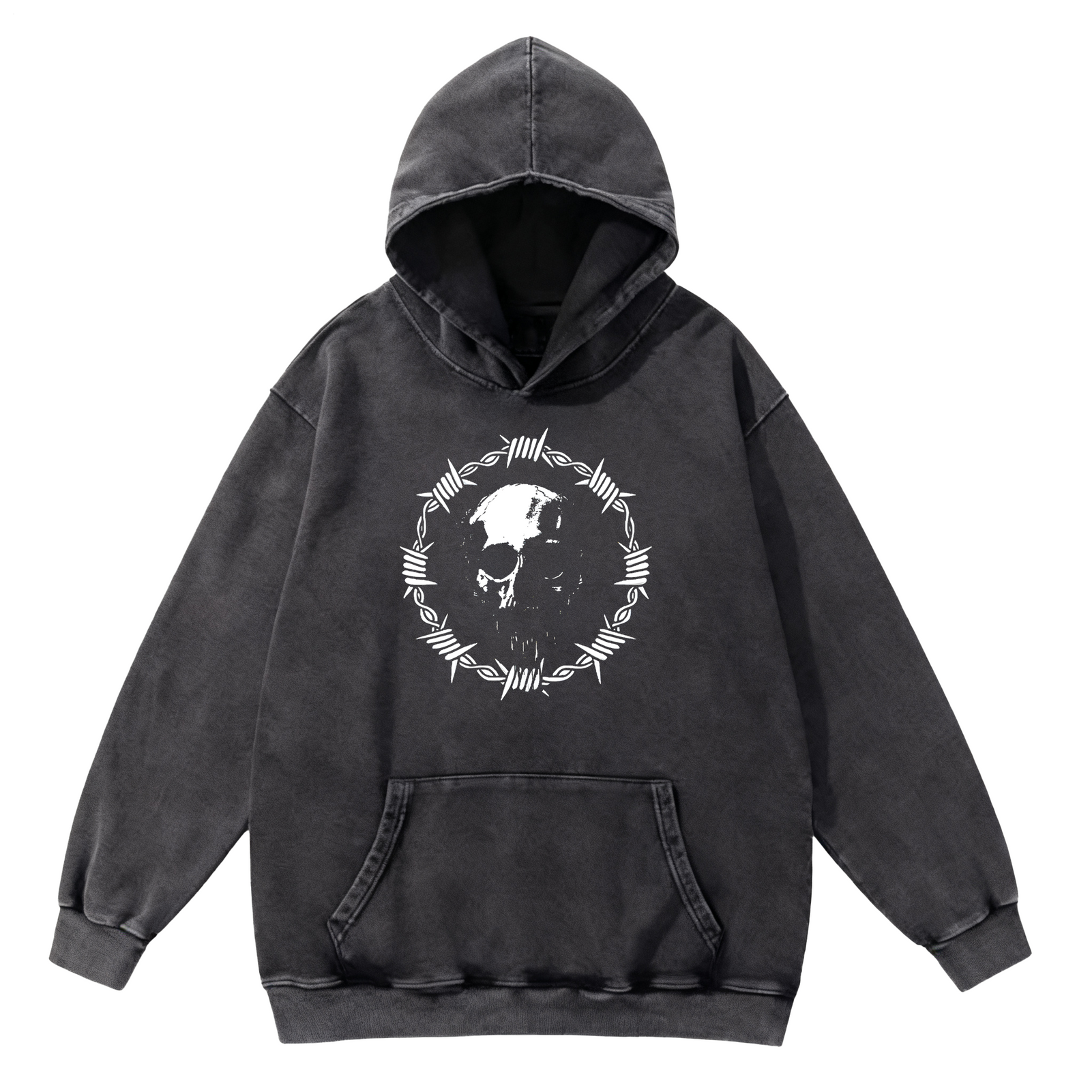 Vintage Skull Art 350g Washed Hooded Sweatshirt