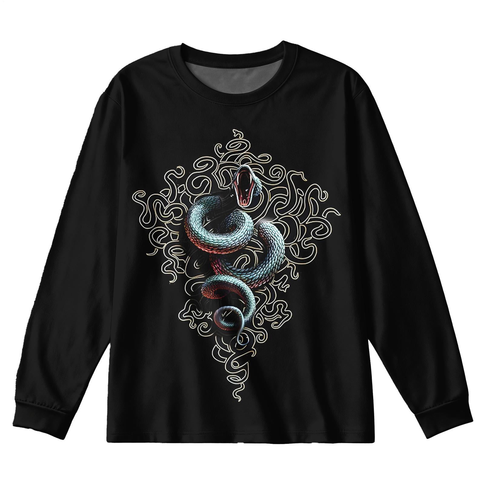 Plus Size Men's Gothic Totem Python Long Sleeve Round Neck Top