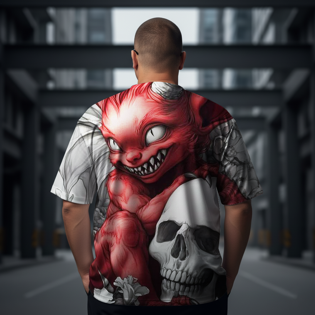 Men's Dark Demon Skull Art Plus Size Short Sleeve Round Neck T-Shirt