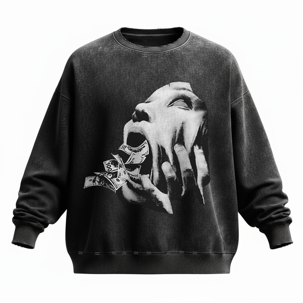 Gothic Washed Round Neck Sweatshirt
