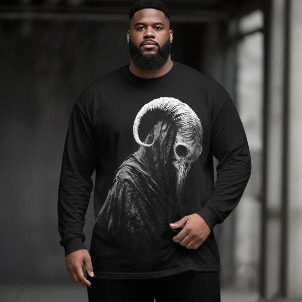 Plus Size Men's Sheep Head Devil Long Sleeve Round Neck Top