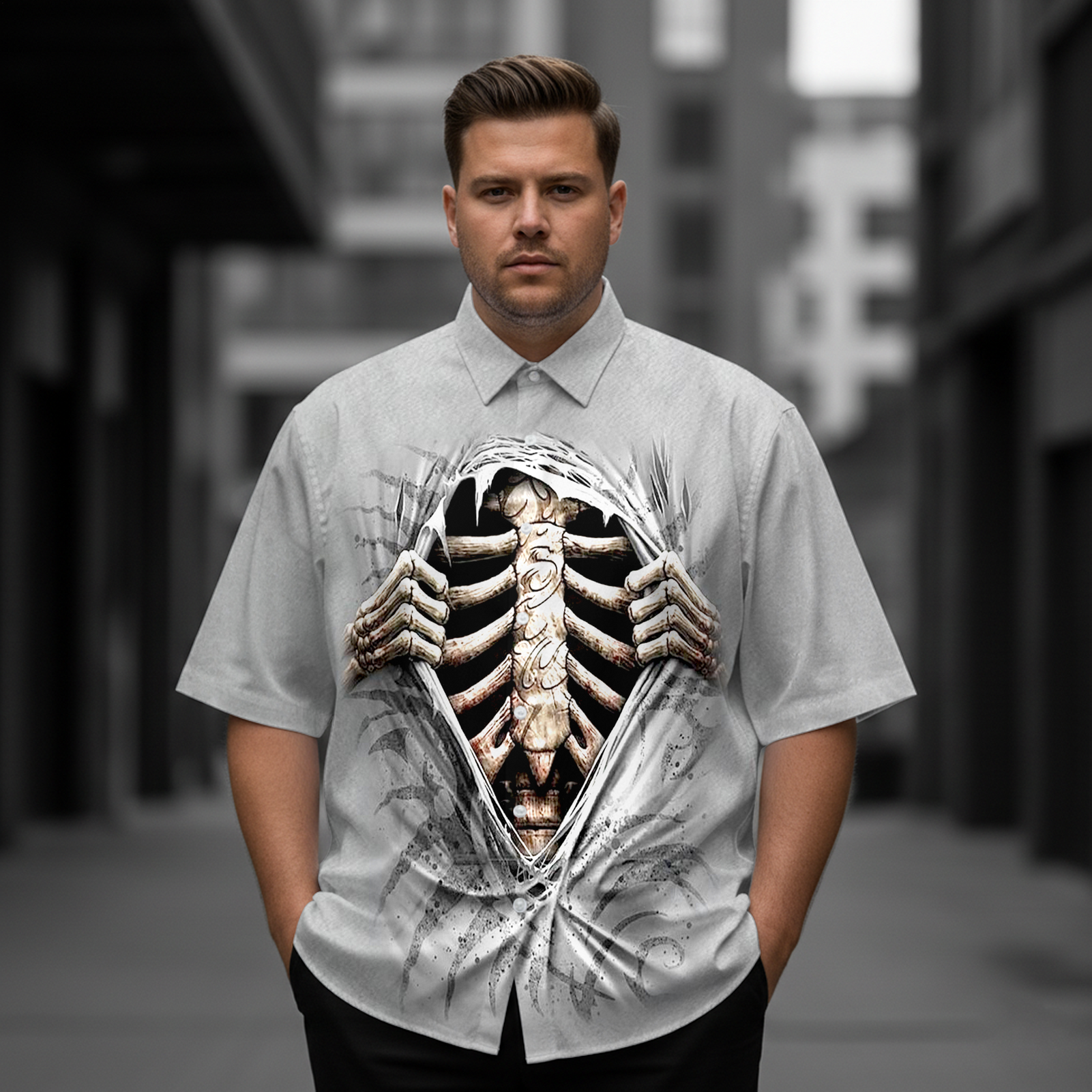 Men's Gothic Skull Short-Sleeve Shirt
