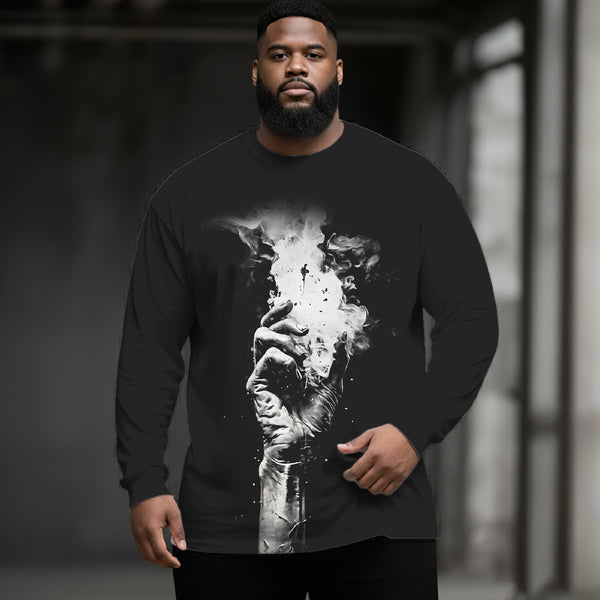 Dark Abstract Art Plus Size Men's Long Sleeve Round Neck Top