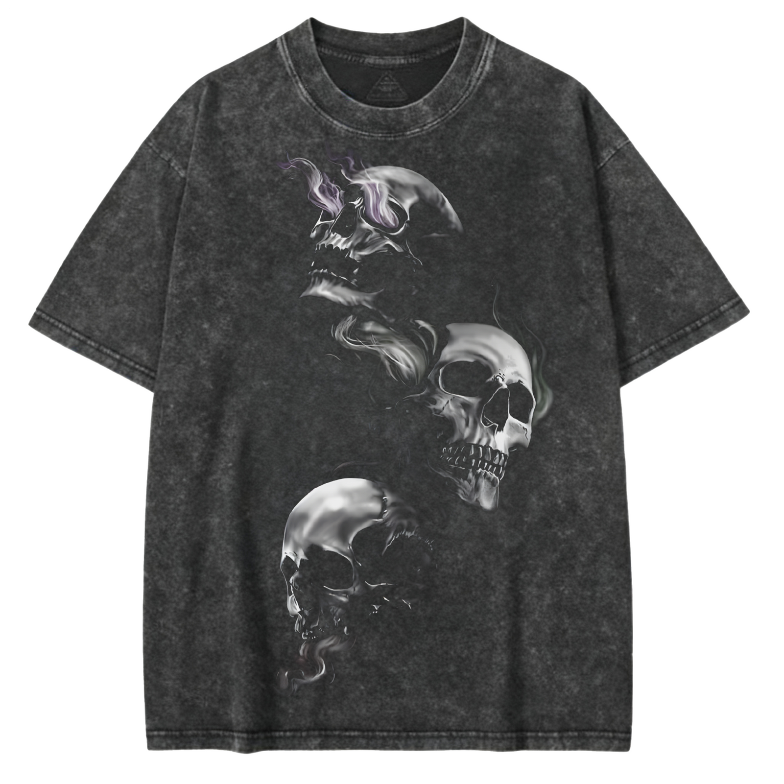 Dark Smoke Skull Large Size Washed Cotton Short Sleeves