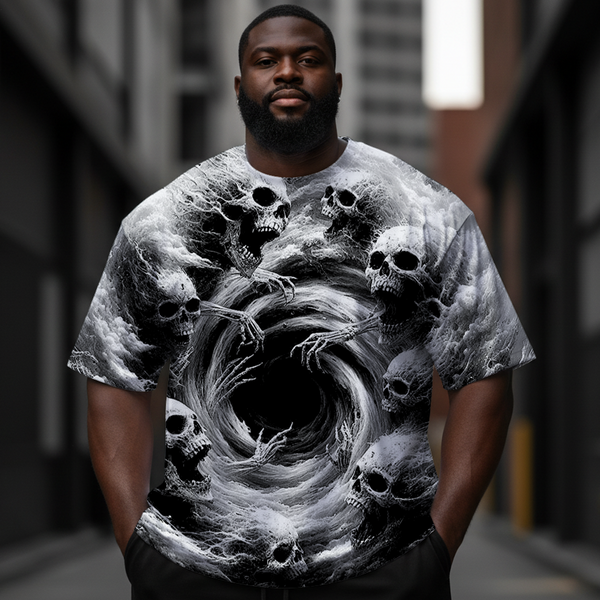 Men's Dark Horror Skull Storm Plus Size Short Sleeve Round Neck T-Shirt