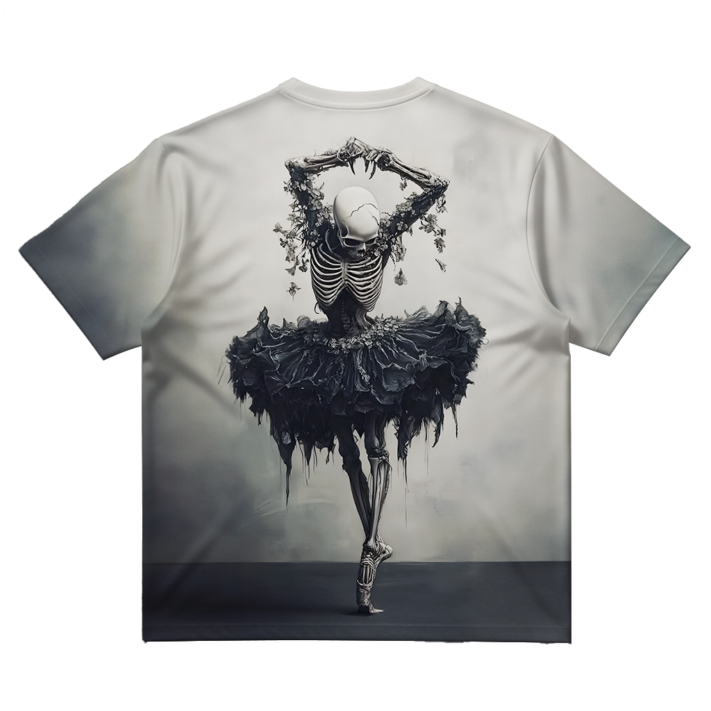 Men's Fun Dark Ballet Skull Plus Size Short Sleeve Round Neck T-Shirt