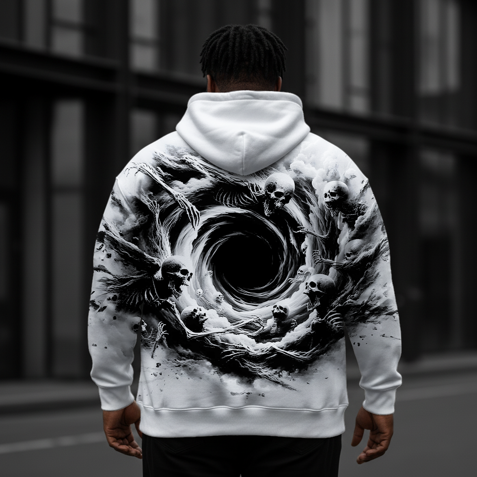 Men's Fun Dark Skull Storm Large Size Hooded Sweatshirt