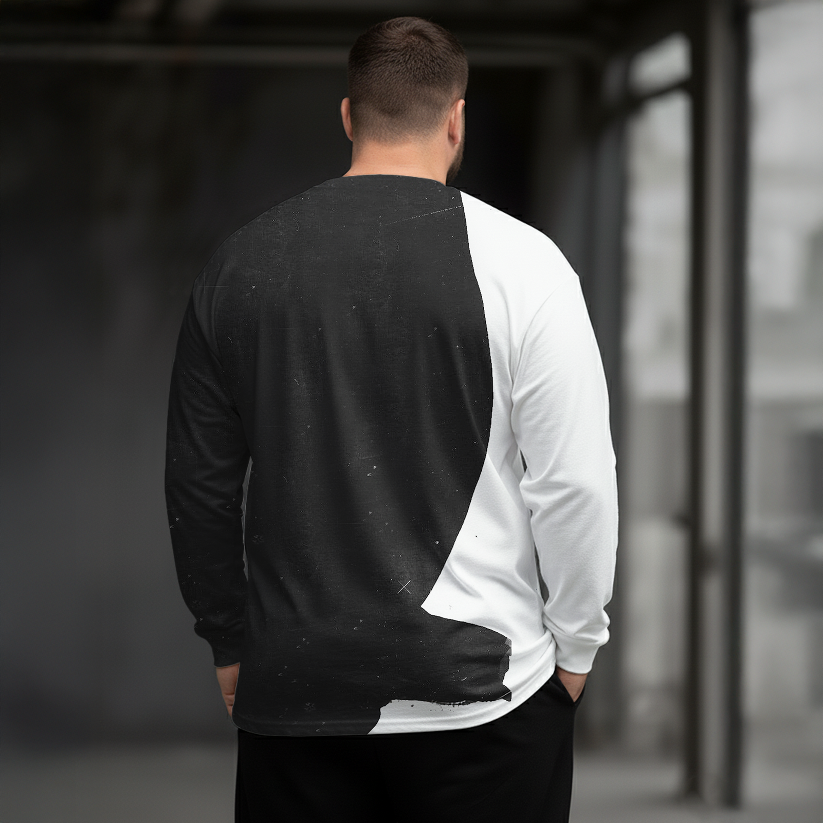 Plus Size Men's Gothic Skull Long Sleeve Round Neck Top