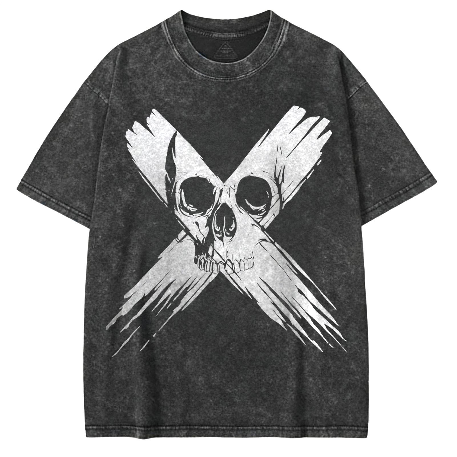 Wrong Skull Large Size Washed Cotton Short Sleeves