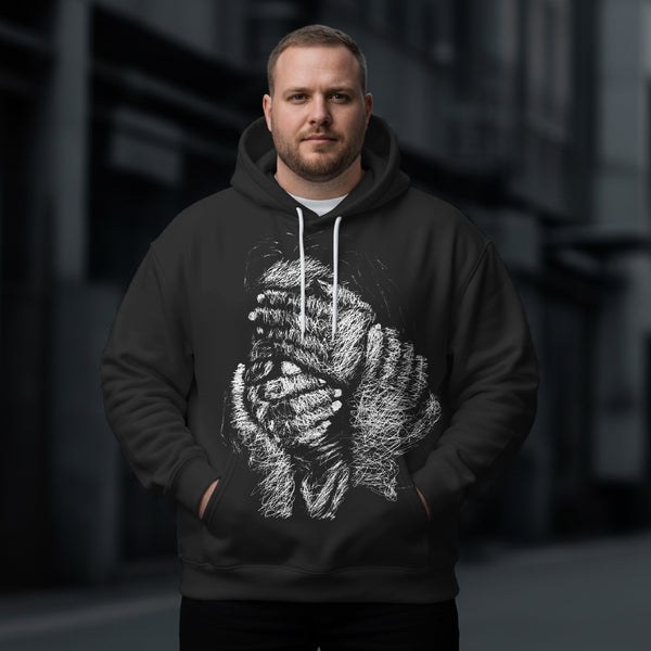 Dark Abstract Art Men's Large Size Hooded Sweatshirt