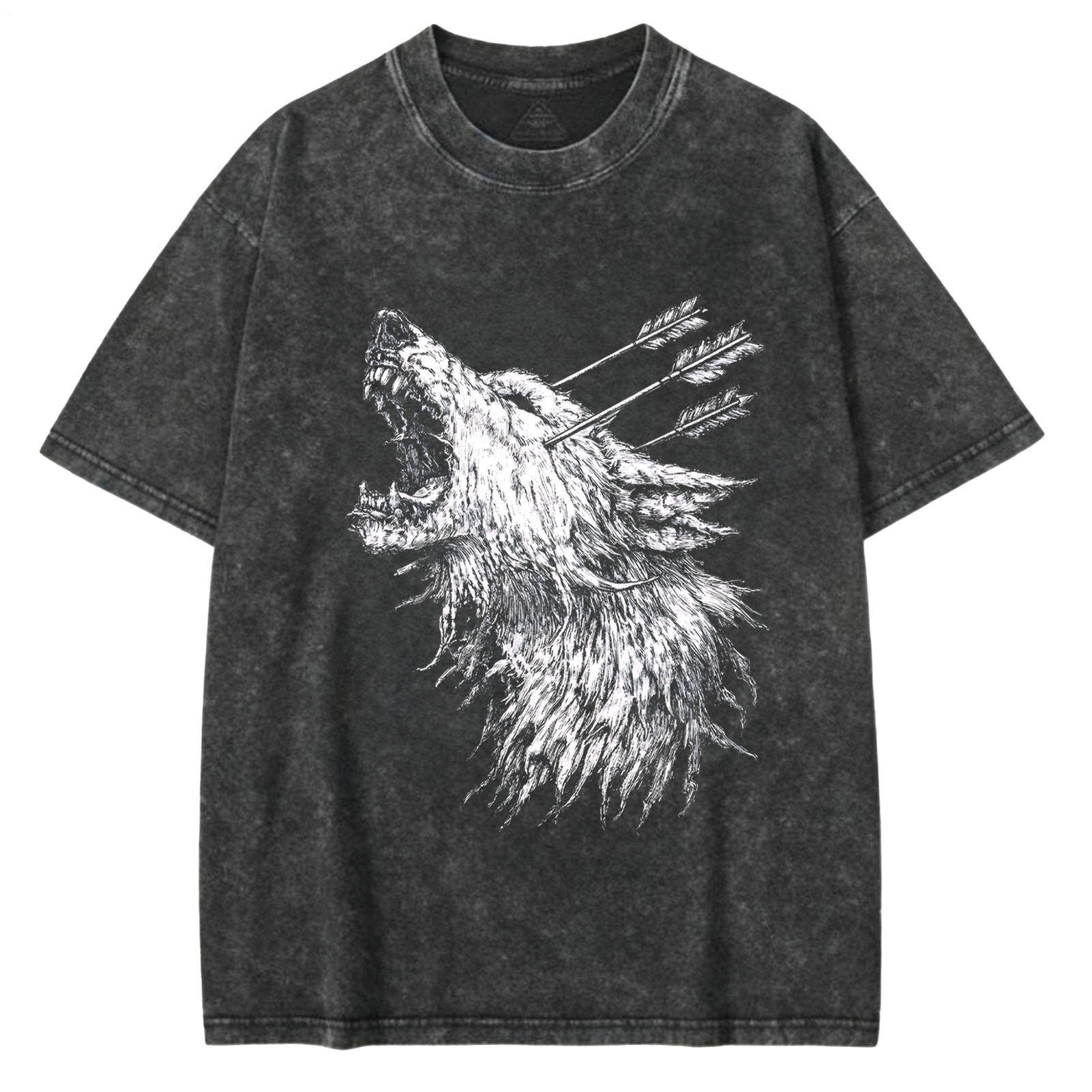 Gothic Grey Wolf Large Size Washed Cotton Short Sleeves
