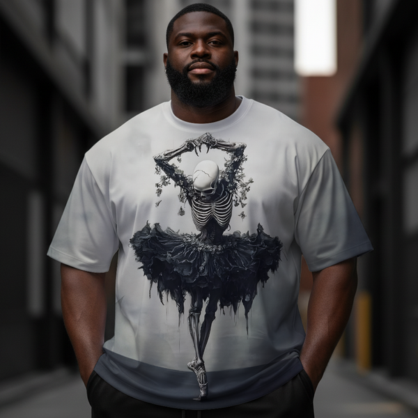 Men's Fun Dark Ballet Skull Plus Size Short Sleeve Round Neck T-Shirt