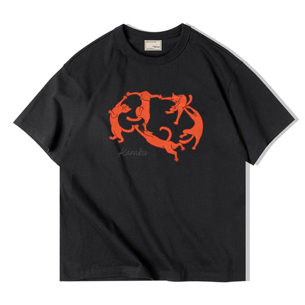 Art Cat Dance Parody-Style Printed Cotton T-Shirt